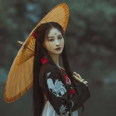 紅妝帶傘古風頭像，唯美古風真人女子頭像