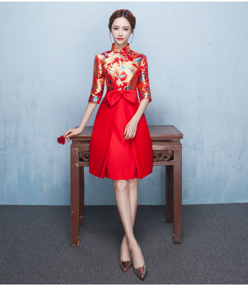 時(shí)尚典雅唯美中式禮服，短款奢華繡花禮服