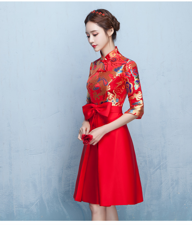 時(shí)尚典雅唯美中式禮服，短款奢華繡花禮服