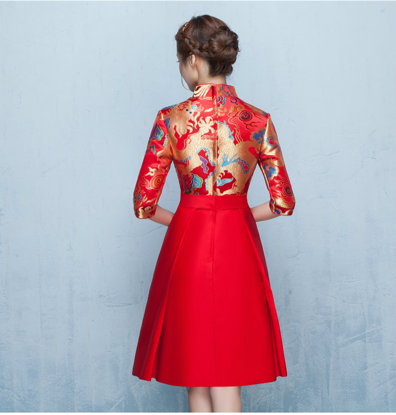 時(shí)尚典雅唯美中式禮服，短款奢華繡花禮服