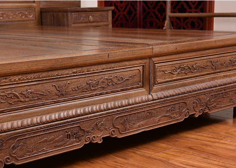 明清古典雞翅木家具，仿古實(shí)木雕花中式床