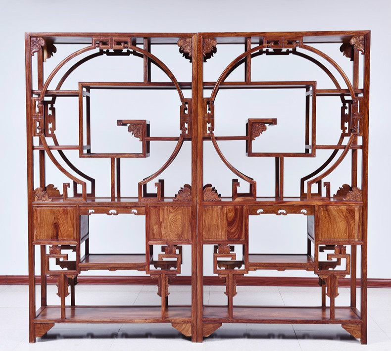 紅實木中式博古架，仿古實木雕花中式古董架