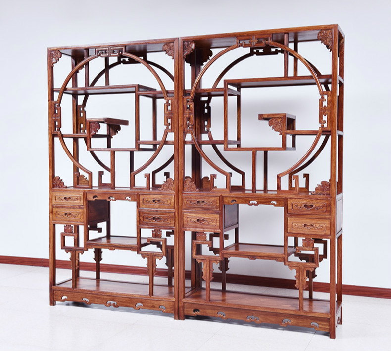 紅實木中式博古架，仿古實木雕花中式古董架