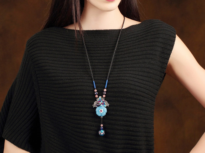 幽藍(lán)繁香匠心啟航閱讀吊墜毛衣鏈復(fù)古項(xiàng)鏈