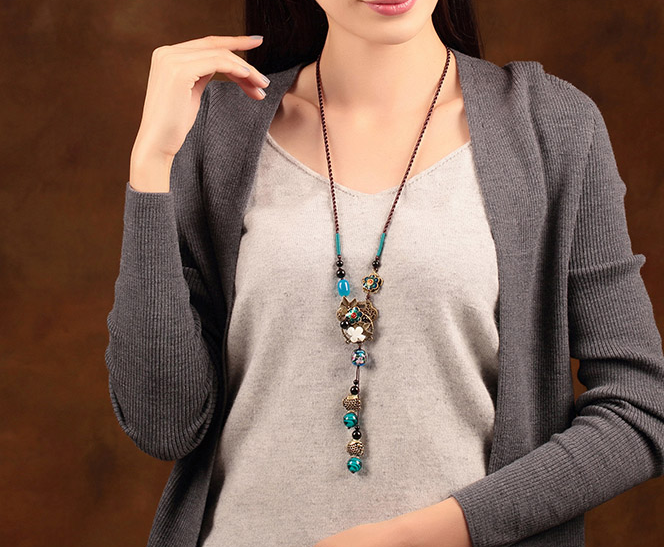 疏影怡芳匠心啟航閱讀毛衣鏈復(fù)古藍(lán)色項(xiàng)鏈