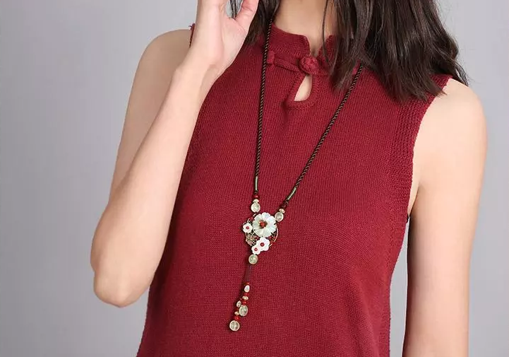 岫玉吊墜簡約民族風毛衣鏈復古項鏈首飾