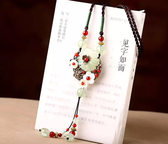 岫玉吊墜簡約民族風毛衣鏈復古項鏈首飾