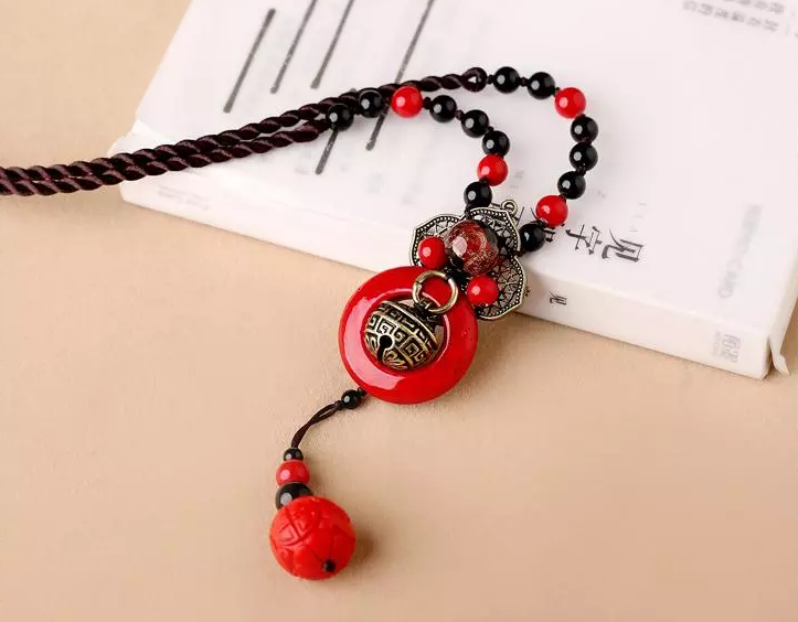 赤子心匠心啟航閱讀項鏈復(fù)古紅色吊墜毛衣鏈