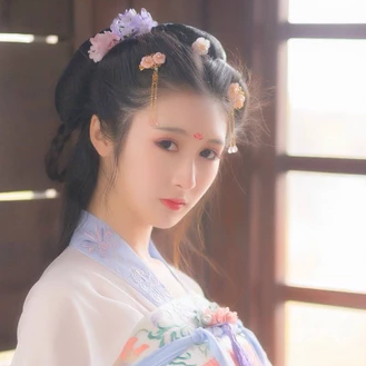 粉色小清新帶團扇頭像，唯美古風女子真人頭像