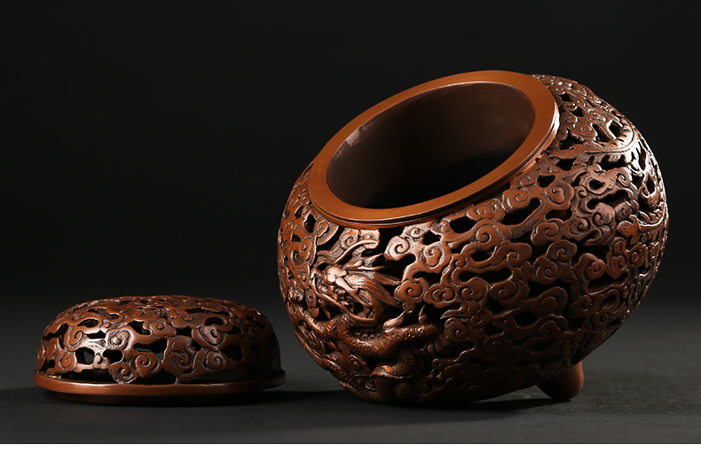 龍鳳呈祥鏤空熏香爐，仿古紫銅檀香爐