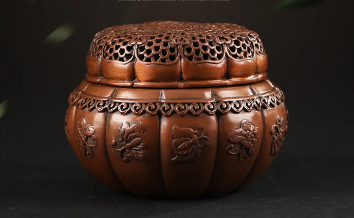 蝶戀花熏香爐，仿古紫銅鏤空香爐