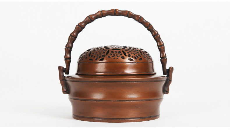 紫銅竹節(jié)手爐，仿古鏤空熏香爐