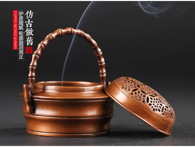 紫銅竹節(jié)手爐，仿古鏤空熏香爐