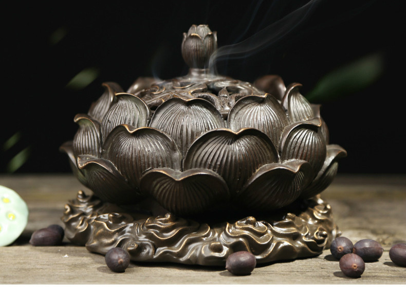 精致蓮花香爐，仿古純銅香爐