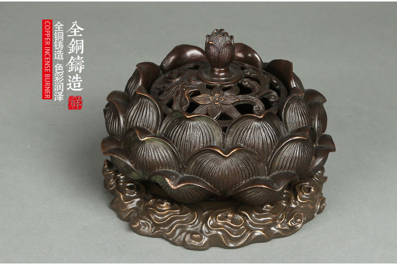 精致蓮花香爐，仿古純銅香爐