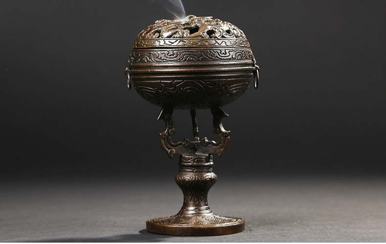 仿漢宮廷鏤空香爐，仿古虎頭紋純銅香爐