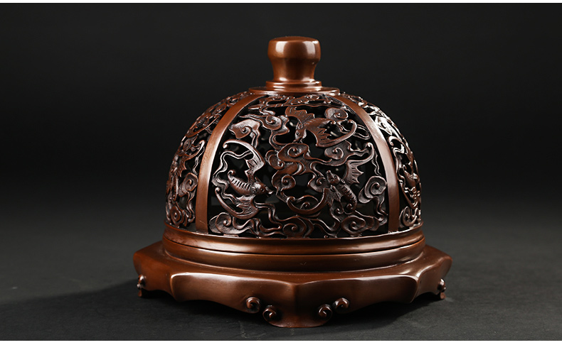 云浮紋如意鏤空香爐，仿古蝙蝠祥云銅香爐