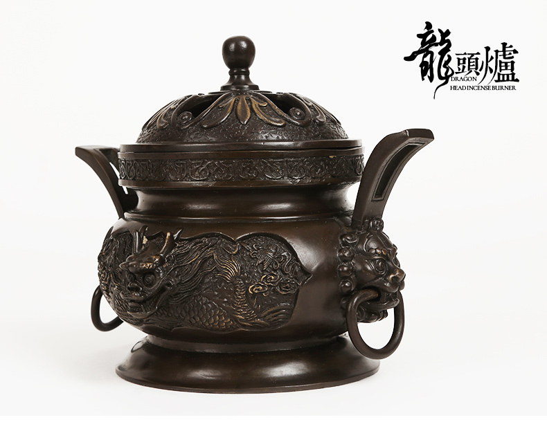 祥獅雕刻香爐，仿古神龍銅香爐
