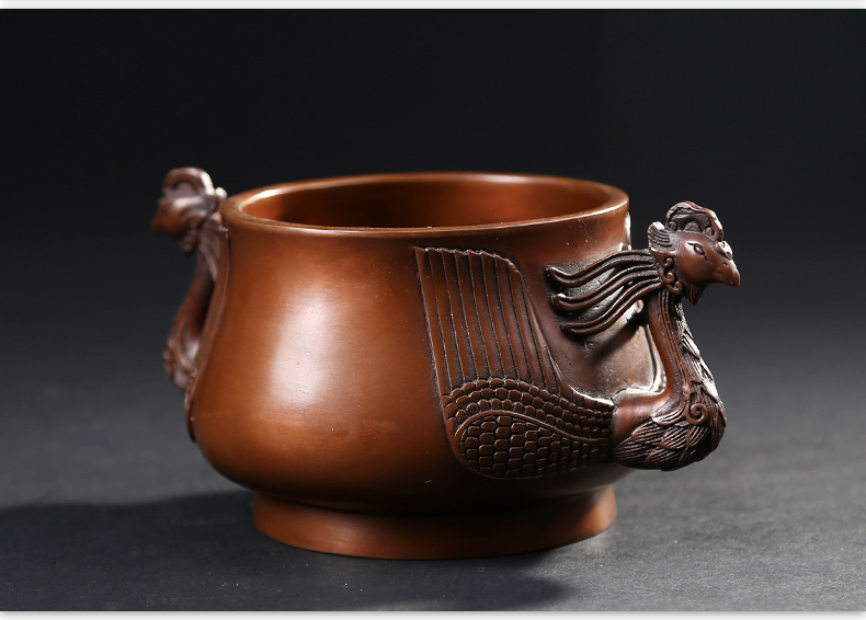 紫銅雙鳳耳香爐，仿古無蓋熏香爐