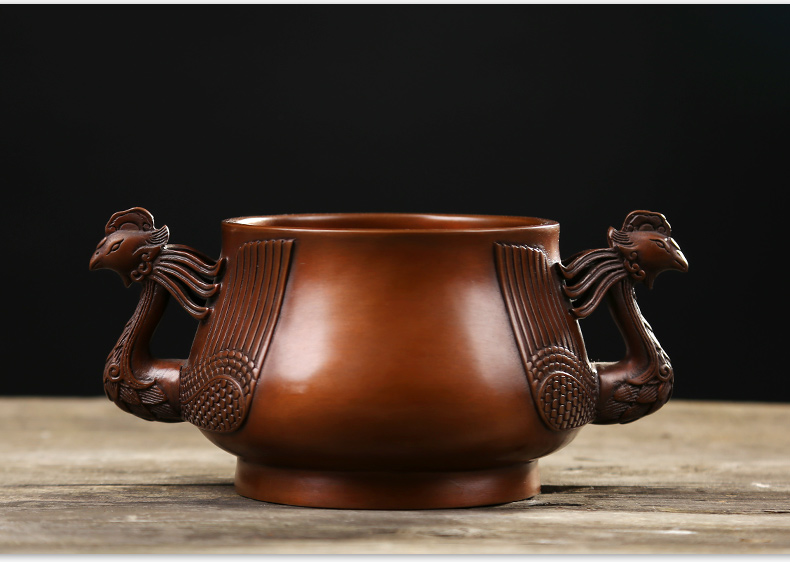 紫銅雙鳳耳香爐，仿古無蓋熏香爐