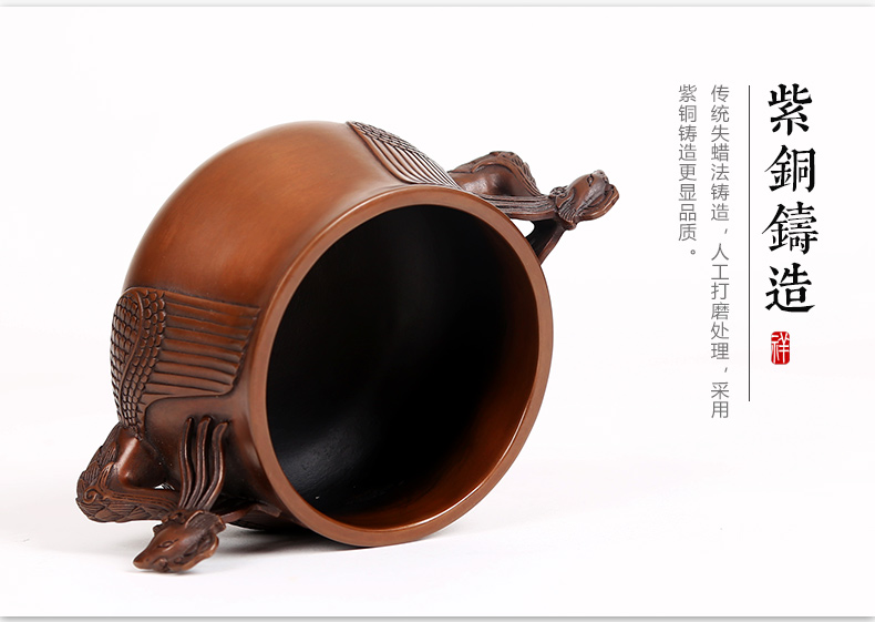紫銅雙鳳耳香爐，仿古無蓋熏香爐