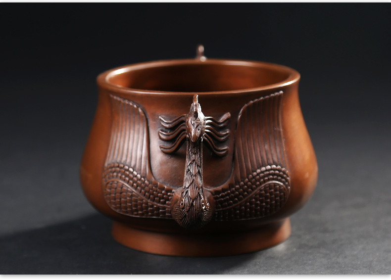 紫銅雙鳳耳香爐，仿古無蓋熏香爐