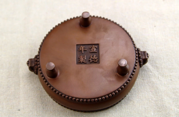 紫銅獅首耳鼓式香爐，簡(jiǎn)約無(wú)蓋熏香爐