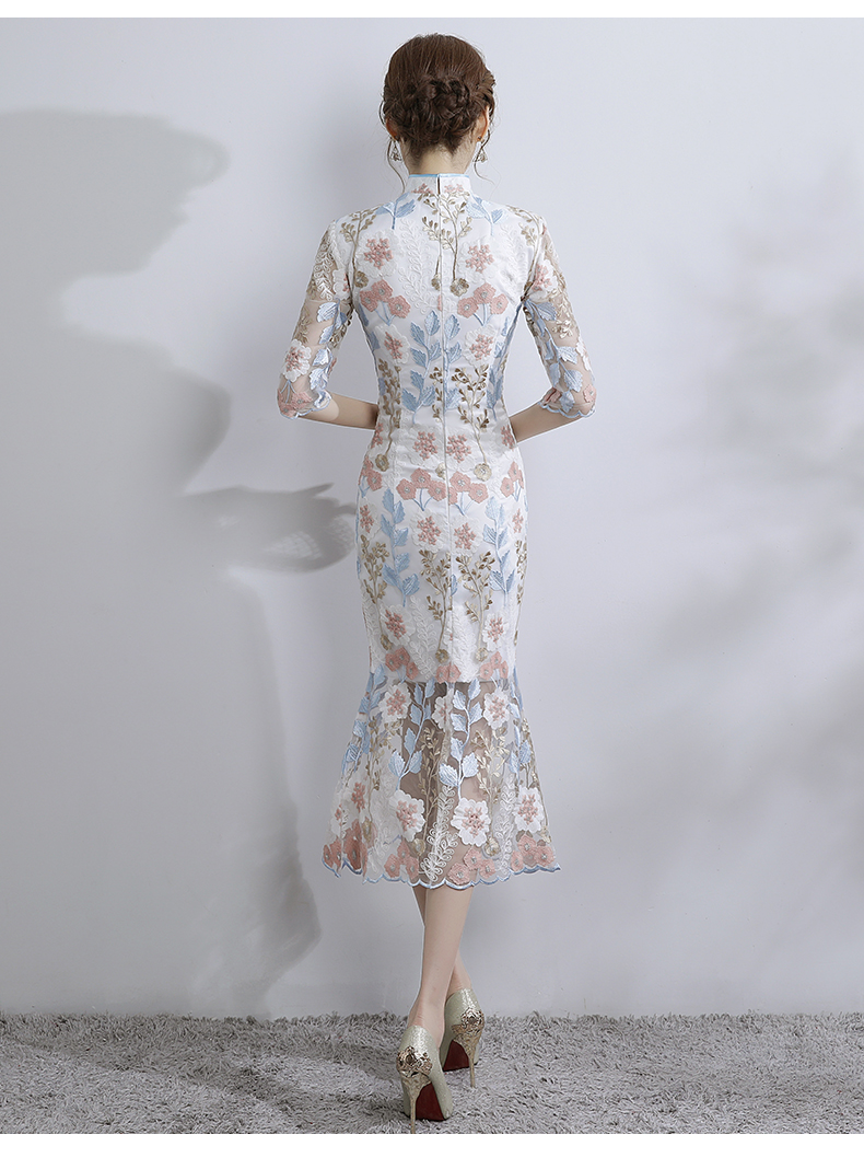 時(shí)尚氣質(zhì)淑女旗袍，改良蕾絲魚(yú)尾旗袍裙