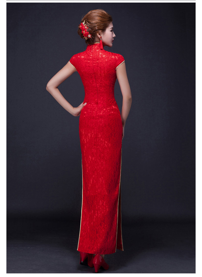 匠心啟航閱讀鳳凰刺繡旗袍，復(fù)古紅色斜襟開叉旗袍裙