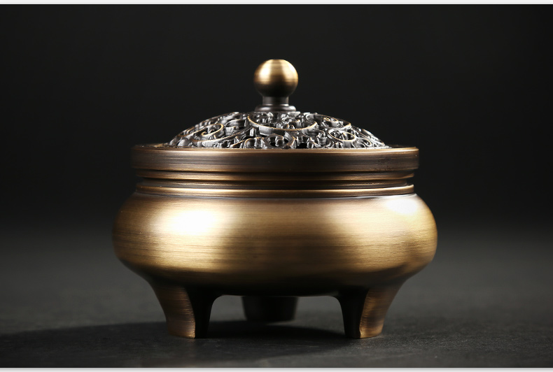 三足藤花熏香爐，拉絲仿古香爐