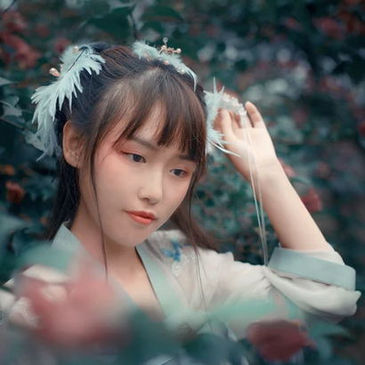 淺藍漢服小清新頭像，唯美古風女生真人頭像