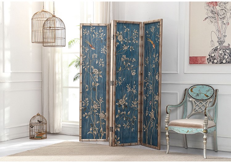 新古典四扇屏風(fēng)隔斷，精美手繪屏風(fēng)