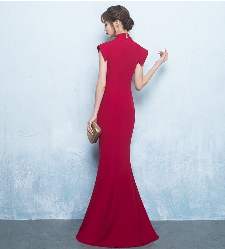 性感氣質(zhì)中式禮服，唯美魚尾開叉晚禮服