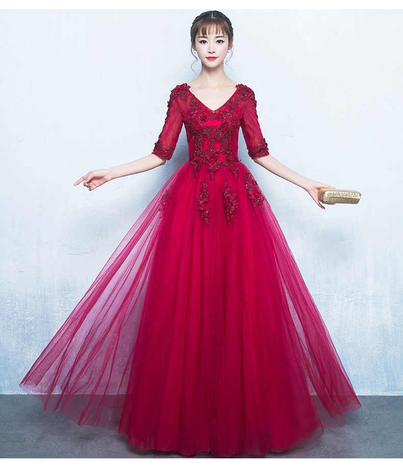 精美V領(lǐng)中式禮服，氣質(zhì)長(zhǎng)裙晚禮服