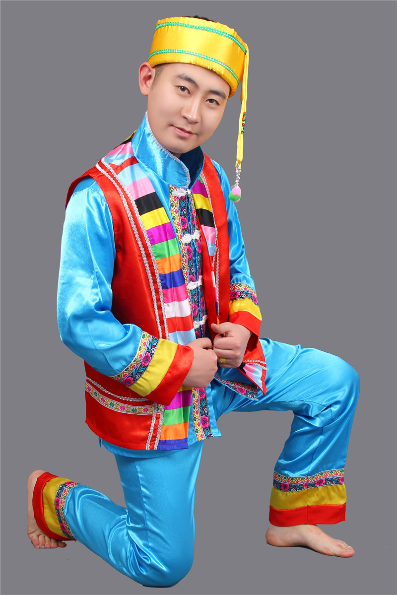 壯族服裝男裝表演服，少數(shù)民族服裝
