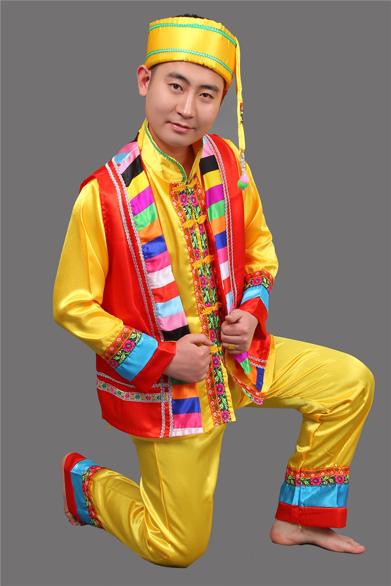 壯族服裝男裝表演服，少數(shù)民族服裝
