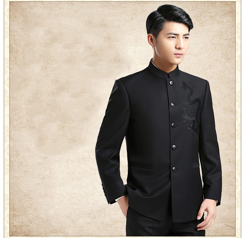 時尚匠心啟航閱讀龍圖案男青年中山裝