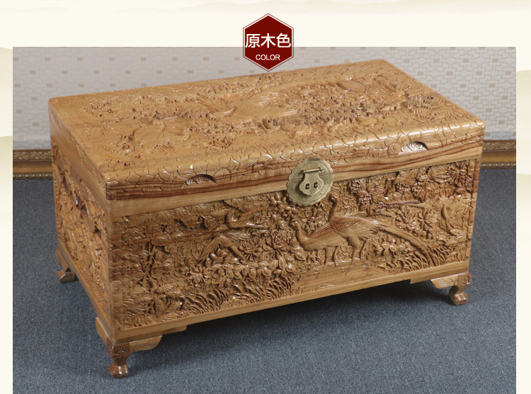 全香樟木箱子，實木中式仿古雕木箱子