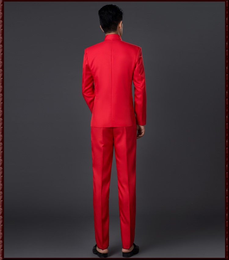 亮片立體花朵中式主持禮服，男士改良中山裝