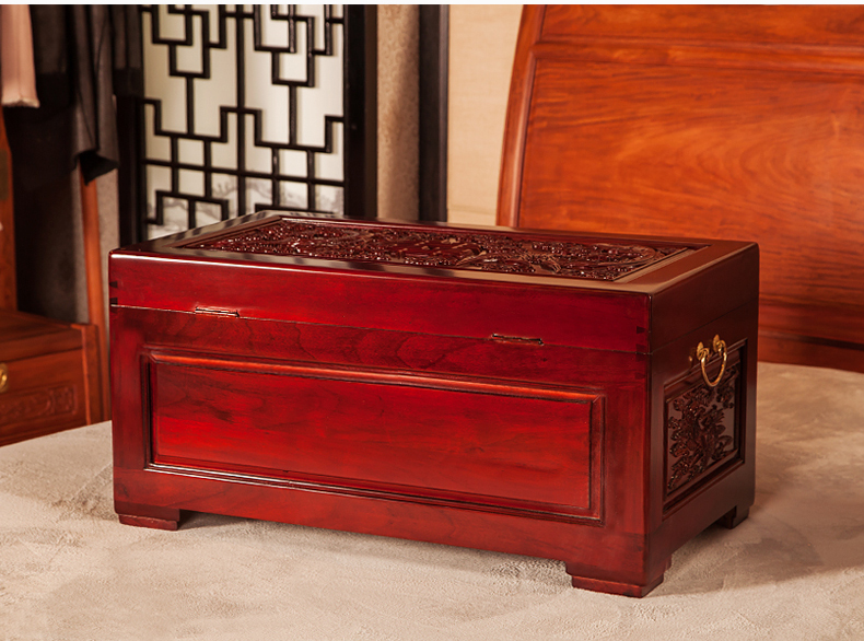 美觀實用雙喜樟木箱，精美雕花木箱子