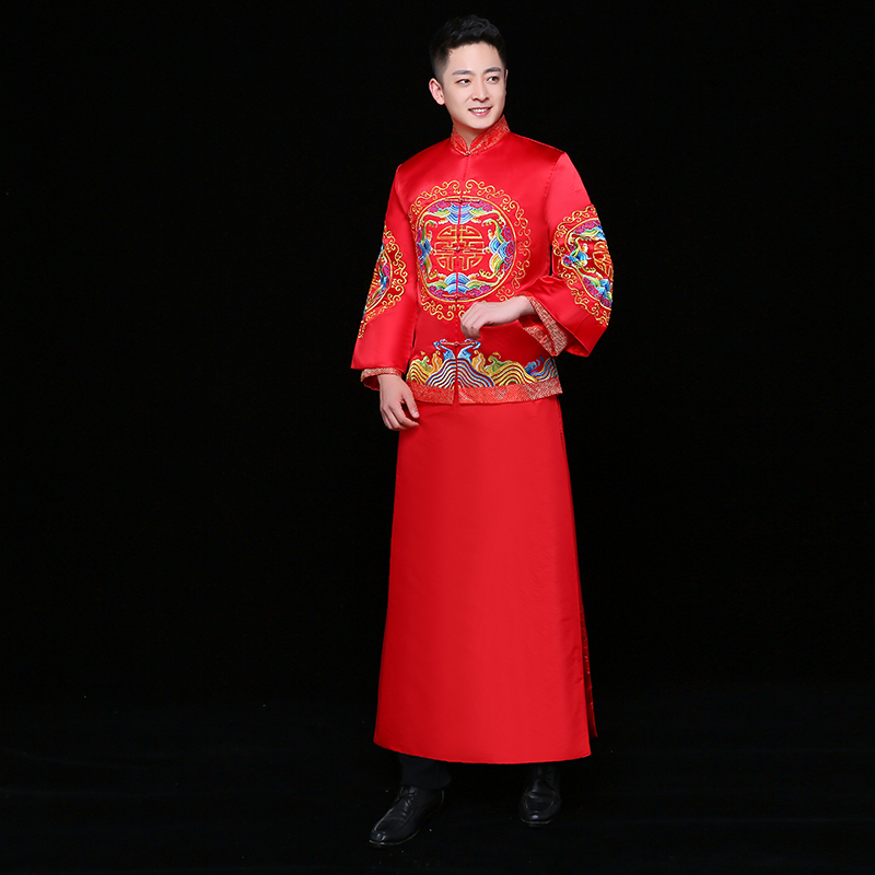 秀禾服男裝中式禮服，紅色雙喜新郎禮服