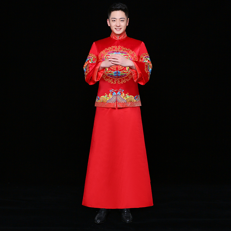 秀禾服男裝中式禮服，紅色雙喜新郎禮服