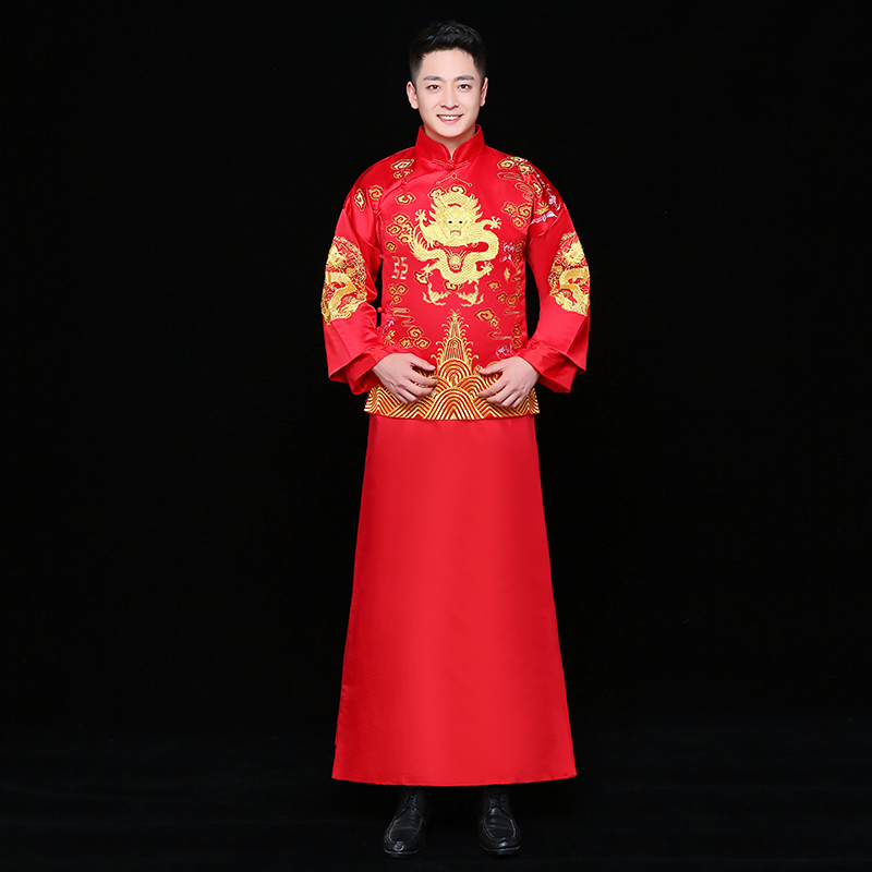 金龍刺繡男士中式禮服，時(shí)尚匠心啟航閱讀新郎禮服