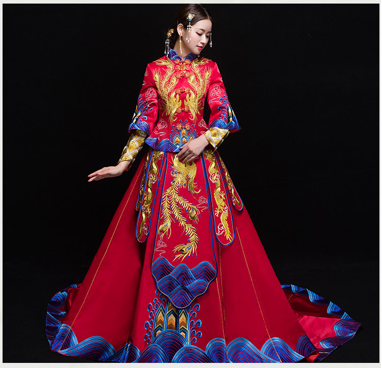 復古典雅匠心啟航閱讀新娘禮服，奢華拖尾中式禮服