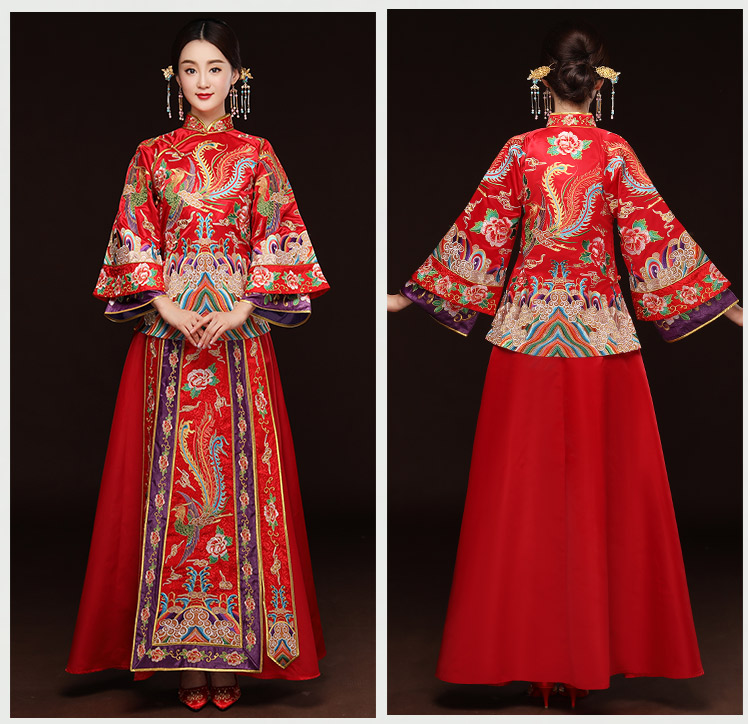 精美鳳凰斜襟新娘禮服，奢華刺繡中式禮服