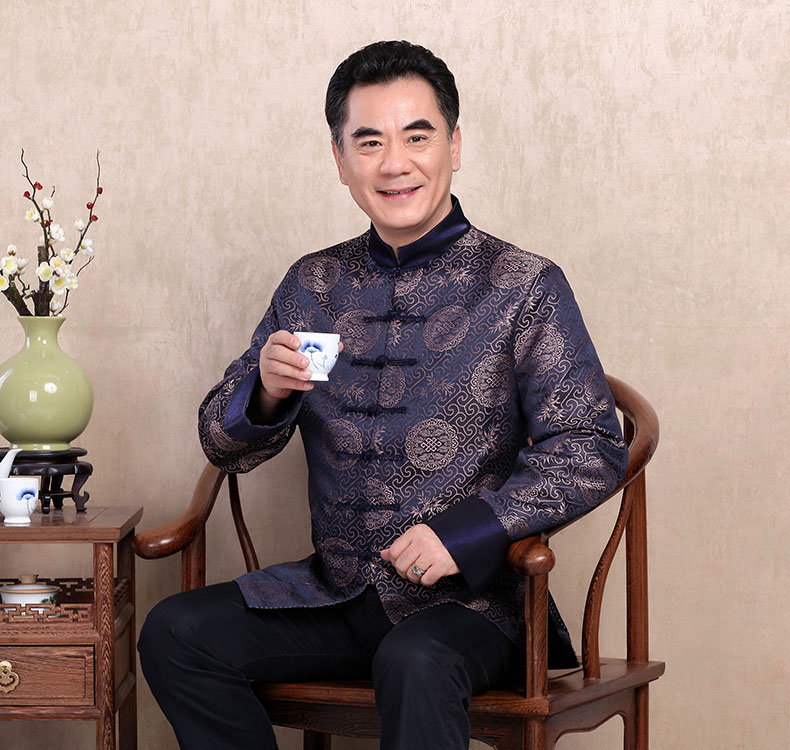 復古花紋手工盤扣中老年男士唐裝