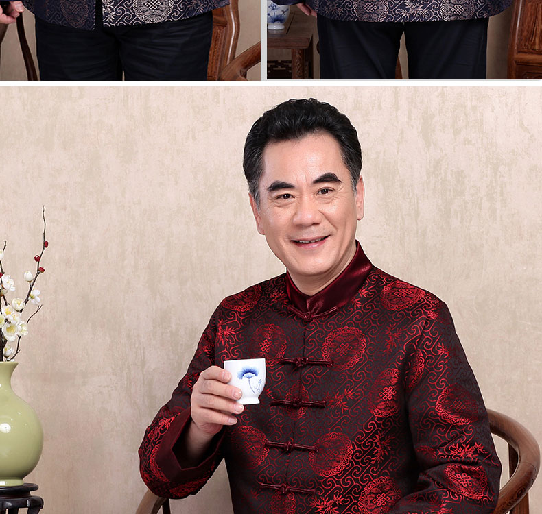 復古花紋手工盤扣中老年男士唐裝
