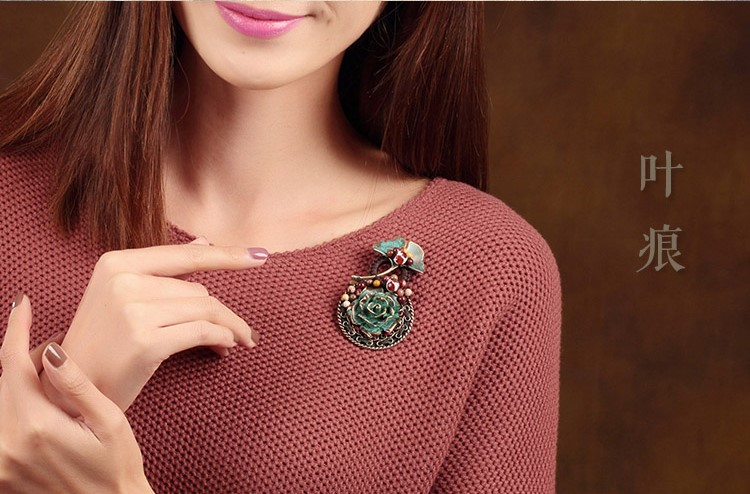 葉痕復古文藝胸針，民族風風胸花飾品
