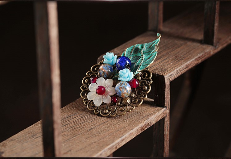 滿澗幽花胸針，樹葉貝殼胸花飾品