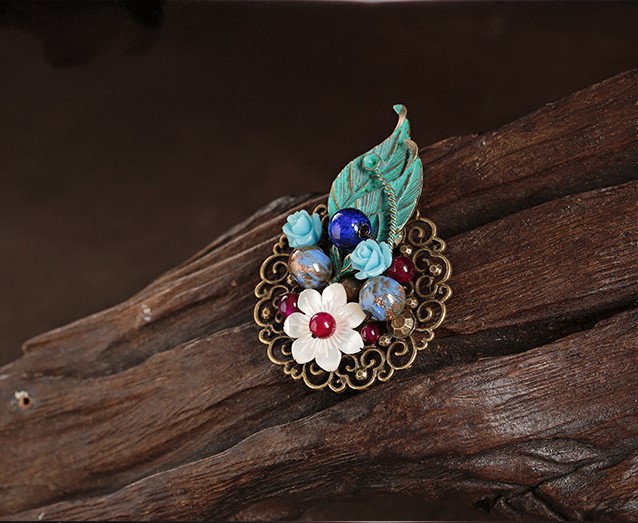 滿澗幽花胸針，樹葉貝殼胸花飾品